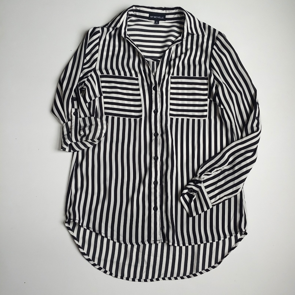 My Michelle Striped Button Up Blouse